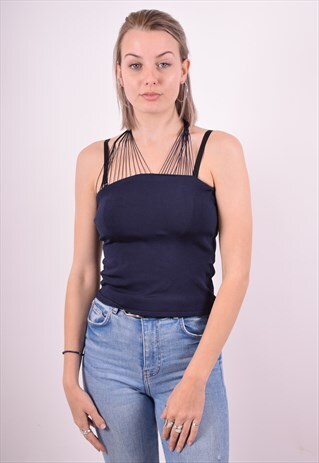RALPH LAUREN WOMENS VINTAGE BANDEAU TOP MEDIUM BLUE 90'S
