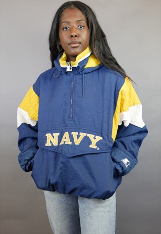 BLUE & YELLOW NFL STARTER NAVY 1/4 ZIP PUFFER JACKET COAT