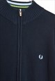 Y2K FRED PERRY NAVY BLUE KNIT MINIMALIST OVERSIZED CARDIGAN