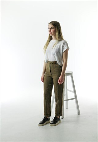 WOOL PLAID PANTS / HIGH WAISTED FALL PANTS