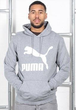 Vintage Puma Hoodie in Grey Pullover Sports Jumper Large