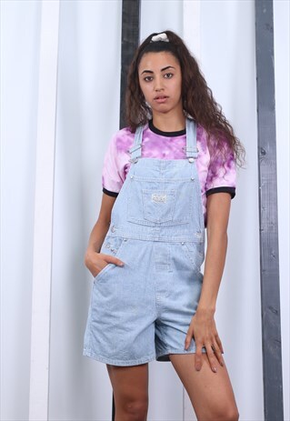 VINTAGE LEVI'S BLUE AND WHITE DENIM SHORT DUNGAREES. 90S