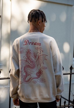 Sweatshirt In Sand With Chinese Dragon Print