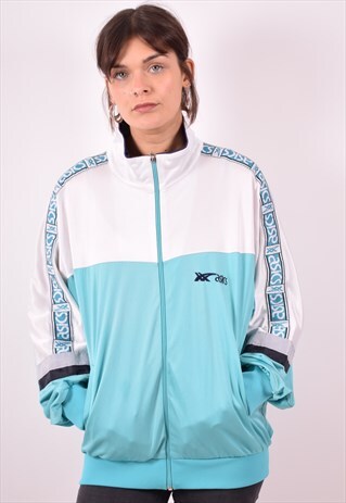 ASICS WOMENS VINTAGE TRACKSUIT TOP JACKET XL BLUE 90S