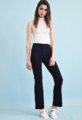 90'S RETRO REGULAR WAIST NAVY BLUE FLARE TROUSERS