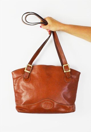 90'S TAN BROWN LEATHER SHOULDER BAG