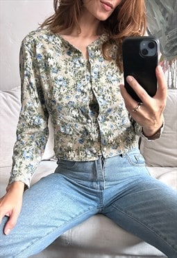 Cropped Cotton Floral Top / Blouse - M - L