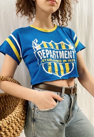 VINTAGE 90S SLOGAN GRAPHIC REWORKED CROP TOP TEE T-SHIRT