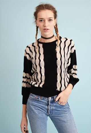 80'S RETRO SHIMMER OPTICAL PATTERN CROP KNIT JUMPER