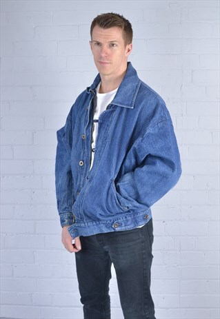 VINTAGE DARK BLUE FUR LINED DENIM BOMBER JACKET