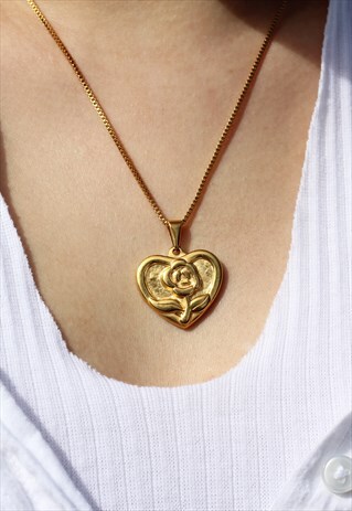 ROSE HEART PENDANT NECKLACE GOLD PLATED