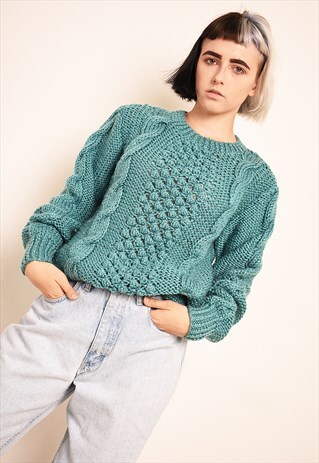 VINTAGE 80'S RETRO CHUNKY ARAN STYLE SHIMMER KNIT JUMPER