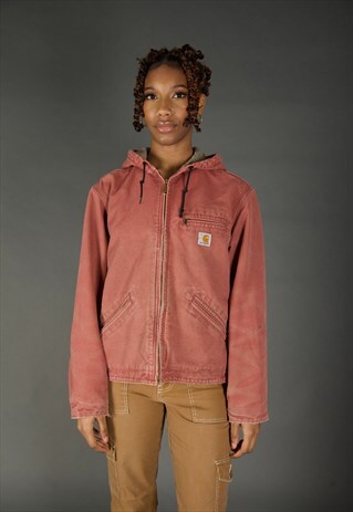 CARHARTT ACTIVE HOODED BOMBER JACKET IN PINK.
