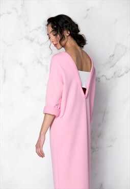 Pink Backless Caftan Dress, Loungewear Dress, Cut Out Dress