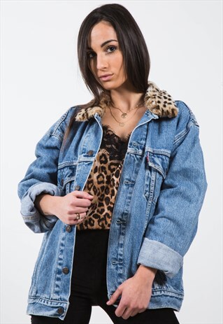 VINTAGE 80S LEVI'S REWORKED FUR ANIMAL COLLAR JACKET / 0187