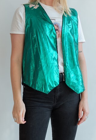 VINTAGE 80S FUNKY METALLIC VEST IN GREEN