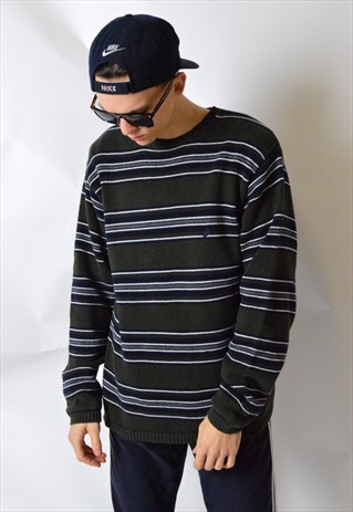 NAUTICA VINTAGE 90S KHAKI STRIPED KNIT JUMPER