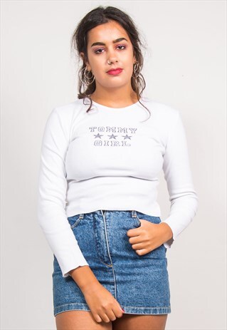 VINTAGE 90'S WHITE TOMMY HILFIGER LONG SLEEVE T-SHIRT TOP