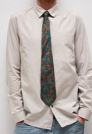 VINTAGE 70' BEAUTIFUL CLASSIC FLOWER TURQUOISE TIE