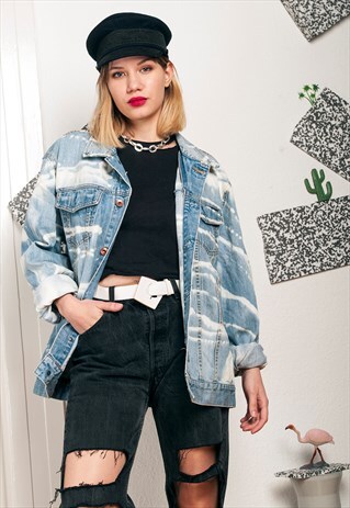VINTAGE REWORKED DENIM JACKET W BLEACHED PATTERN