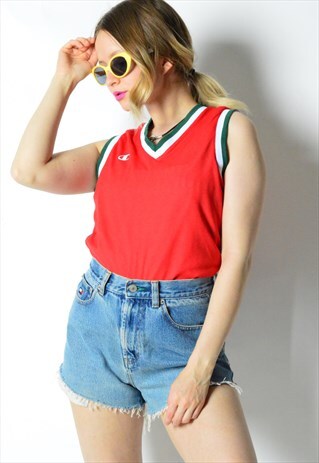 VINTAGE 90S WHITE RED REVERSIBLE CHAMPION SPORTS VEST
