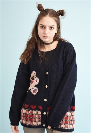 80'S RETRO NOVELTY PATTERN OVERSIZED KNIT CARDIGAN