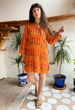 Vintage 90's Woven Orange Bohemian Tunic Dress - M