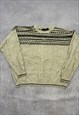 VINTAGE KNITTED JUMPER ABSTRACT PATTERNED GRANDAD SWEATER