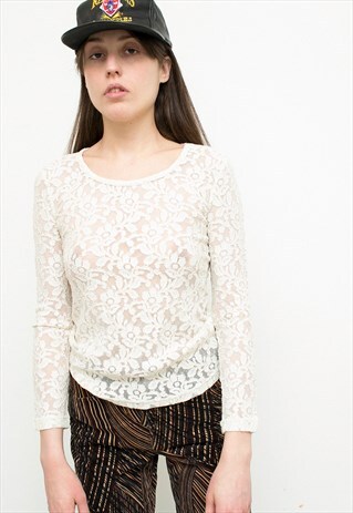 VINTAGE TOP LACE FLORAL ELEGANT SHIRT FLORAL PATTERN 80S