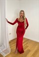 Madison Red Sweetheart Bust Stretch Long Sleeve Maxi Dress