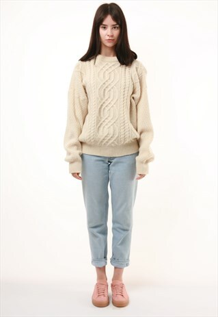 80S VINTAGE OLD RARE CABLE KNITWEAR JUMPER L SIZE 583