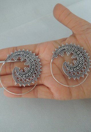 SILVER ANTIQUE LOOK HOOP EARRINGS