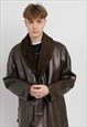Vintage 70s Boho Leather Faux Fur Collar Men Jacket in Brown