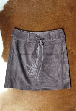 Vintage suede leather brown mini tassel belt skirt - w 28 / 