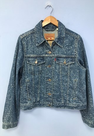 Denim Jacket Blue Paint Splatter Cotton 