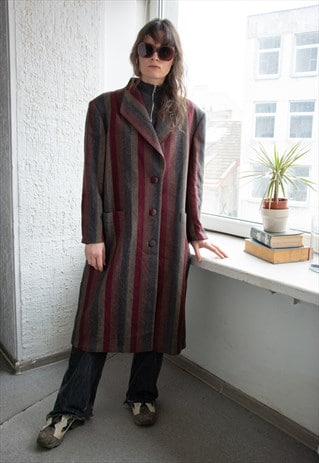 Vintage Multicolour Striped Wool Coat