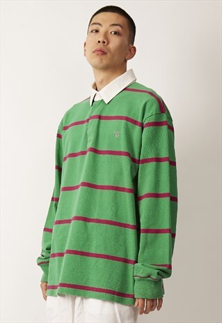 VINTAGE GREEN STRIPED SUPER OVERSIZED GANT POLO SWEATER