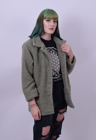 VINTAGE 90'S OLIVE GREEN TEDDY BEAR JACKET SIZE MEDIUM