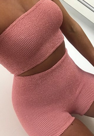 BOHO ROSE BANDEAU & SHORTS IN NUDE BLUSH CRINKLE
