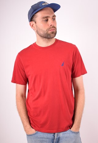 NAUTICA MENS VINTAGE T-SHIRT TOP MEDIUM RED 90S