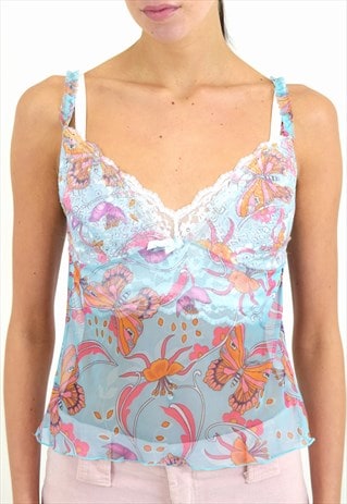 Vintage Y2K Cami Top in Butterfly Print, Matching Underwear