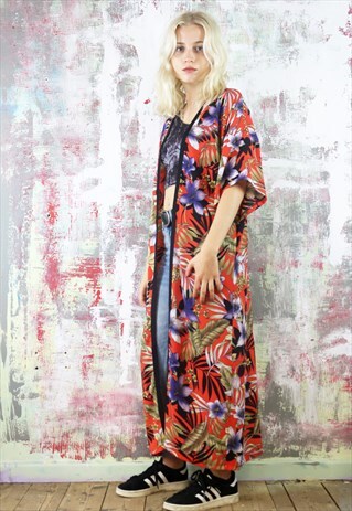 LONG KIMONO IN FLOWER PRINT