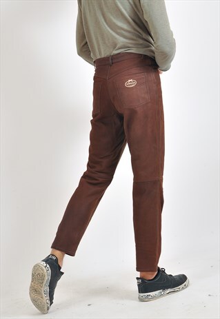 VINTAGE REAL LEATHER TROUSERS IN BROWN