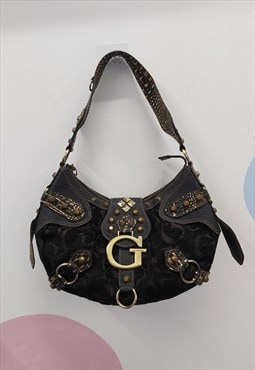 Y2K Guess Monogram Shoulder Bag Black