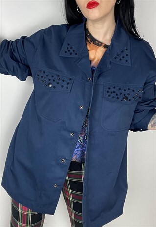 BLUE ORCHID - Reworked Studded Utility Jacket size medium 
