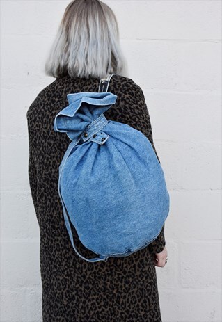 VINTAGE LIGHT BLUE DENIM ONE OF A KIND RUCKSACK / BACKPACK