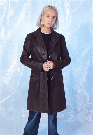 VINTAGE MARLBORO CLASSICS BROWN WESTERN LOOK LEATHER COAT