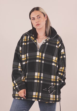 VINTAGE OVERSIZED CRAZY TARTAN FLEECE JACKET /A15019