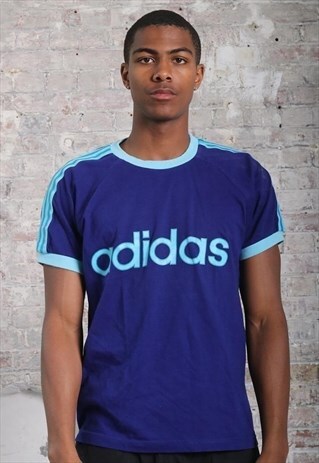 VINTAGE ADIDAS LOGO SPELLOUT T-SHIRT BLUE