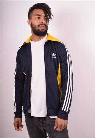 ADIDAS MENS VINTAGE TRACKSUIT TOP JACKET MEDIUM NAVY 90'S